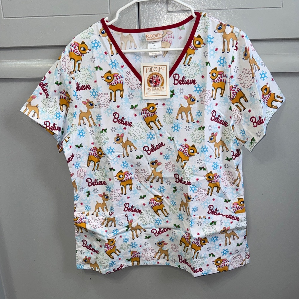 Women’s Scrub Top - White with Red Trim